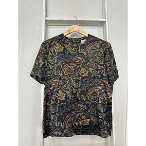 Vintage Kasper ASL Sz 10 100% Silk Blouse Paisley Printed Rich Colors Hong Kong